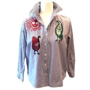 Aztec Southwestern Striped Button Down Shirt Sun Birds Sz S